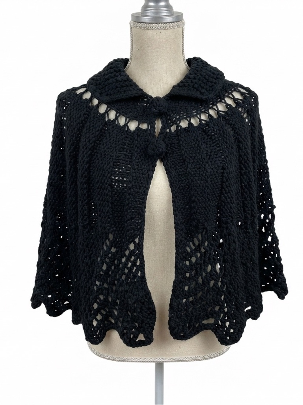 Hand Knit Crochet Poncho Cape Black WhimsyGoth